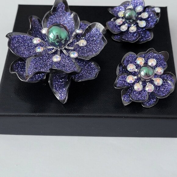 Stunning Purple Joan Rivers Floral Statement Brooch and Earring Set - Picture 4 of 9